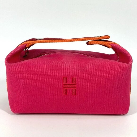 HERMES Pouch Brid a Black PM Bags Vanity Bags Canvas Hand Bag Canvas pink - Picture 1 of 14